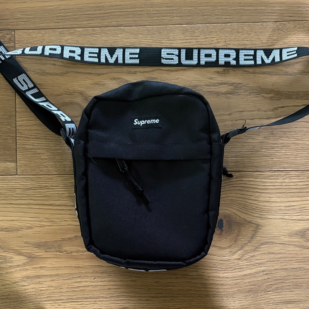 Supreme Black Belt Bag with Logo Strap